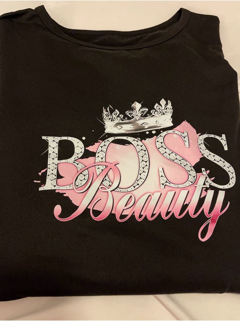 Boss Beauty Girls' Black Graphic Tee with Pink Accents